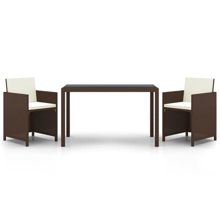 Maison Exclusive - Ensemble à manger de jardin et coussins 3 pcs Poly rotin Marron
