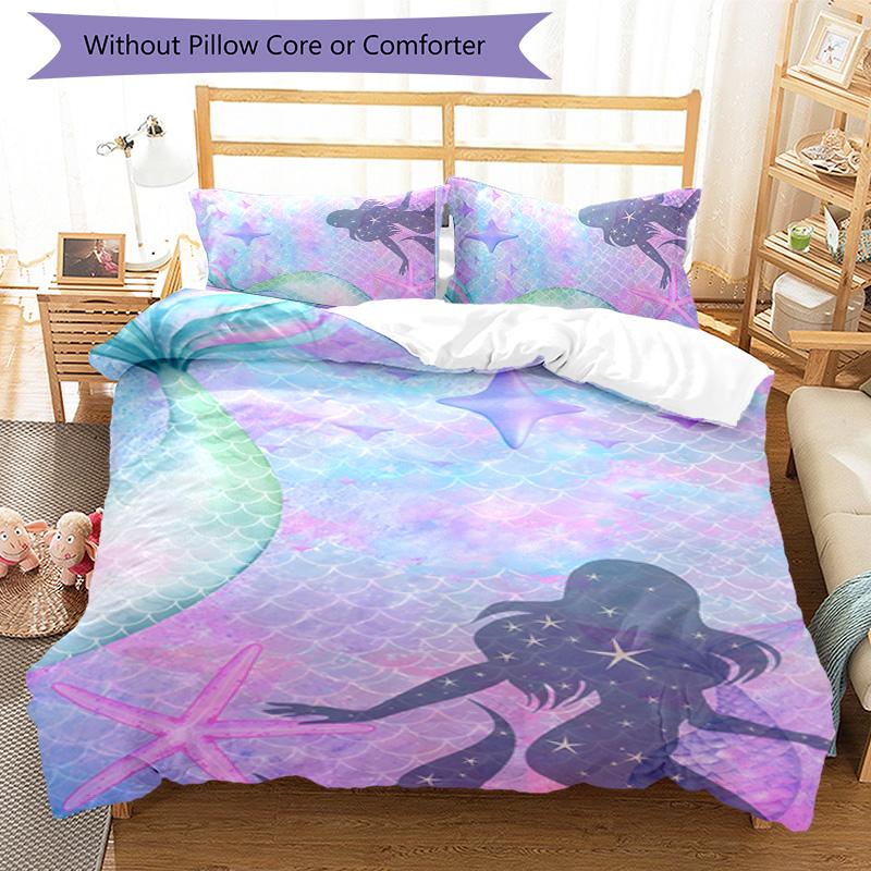 Mermaid 3pcs Bedding Set Duvet Cover Closure Includes 1 Duvet Cover & 2 Pillowcases for All Seasons Bedroom Home Dorm Decor