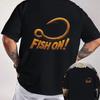 FISH ON Fish Hook Motorcycle Double Sided Print T-Shirt Men's Summer Short-sleeved Round Neck Casual Streetwear Tops Tee