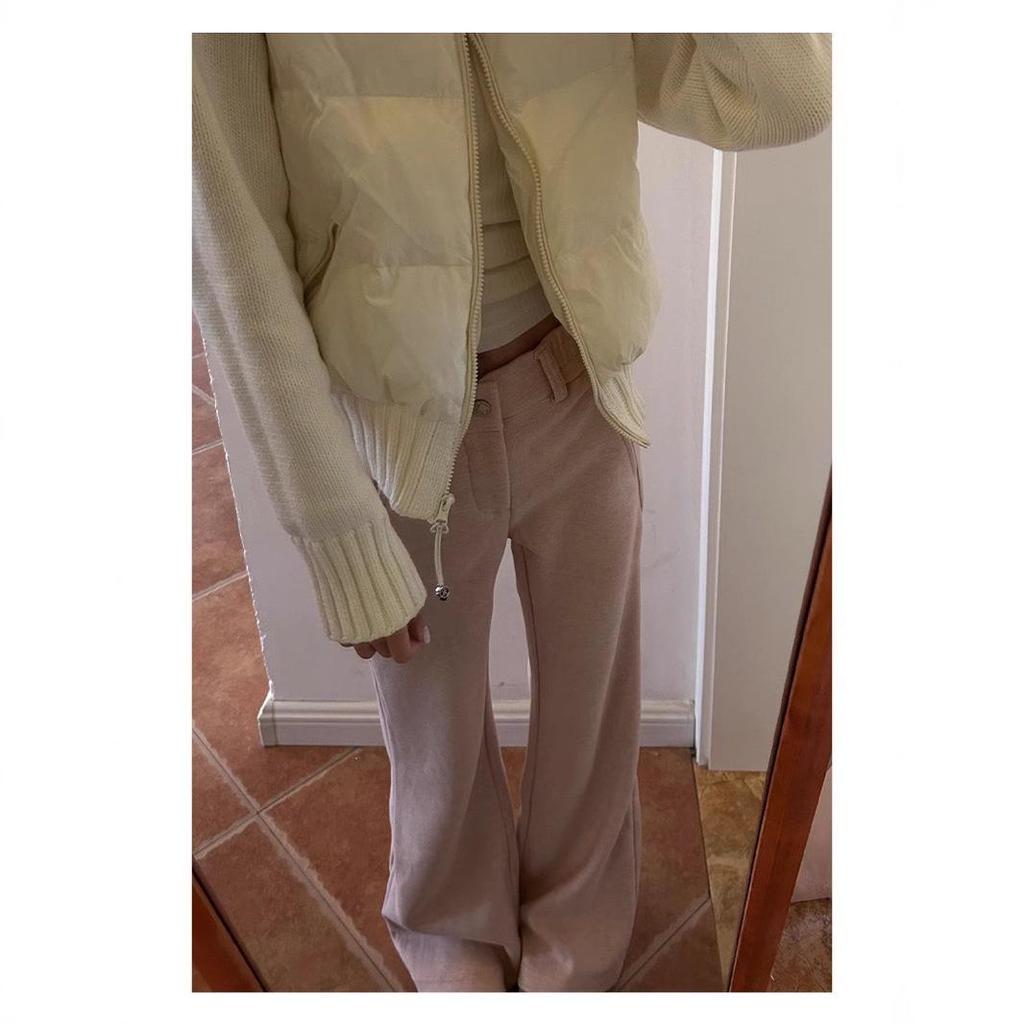 2024 Women's Pink High-Waisted Slimming Micro-Flared Fleece-Lined Casual Winter Pants