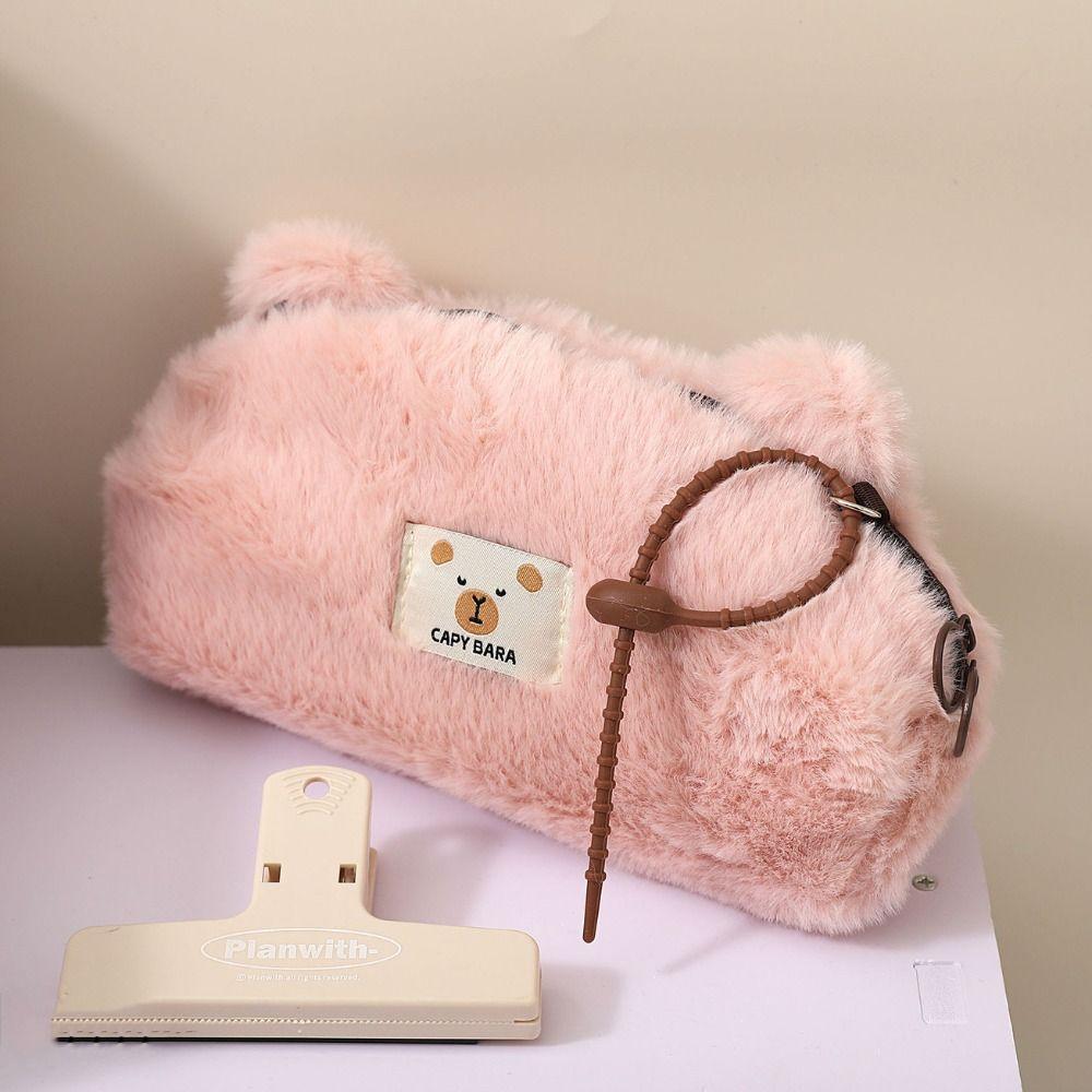 Cartoon Plush Animal Pen Bag Large Capacity Makeup Lipstick Bag Capybara Pencil Case  Stationery