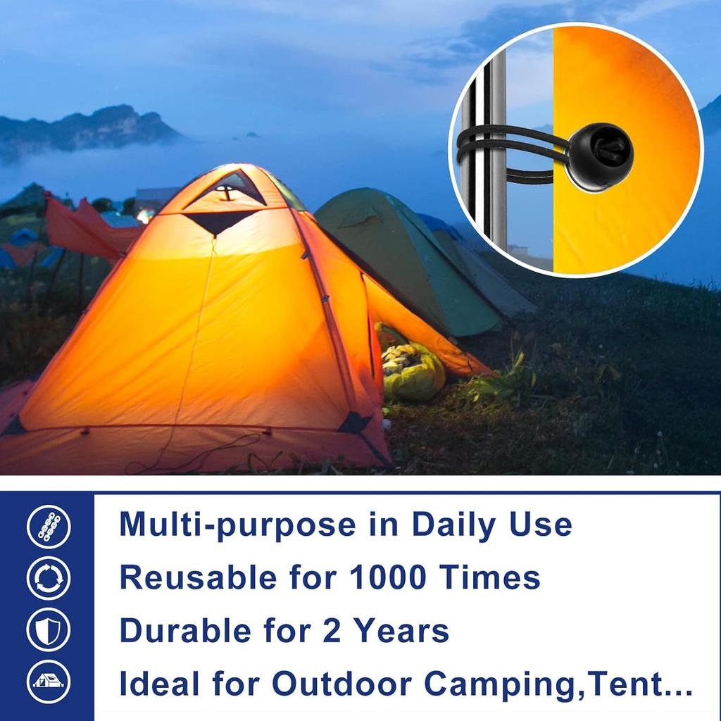 50 Stück Bungee-Kugeln, Schwarze Kordel für Plane, UV-beständig, mit elastischer Schnur für Plane, Gurte, Zelt, Stangen & Drähte