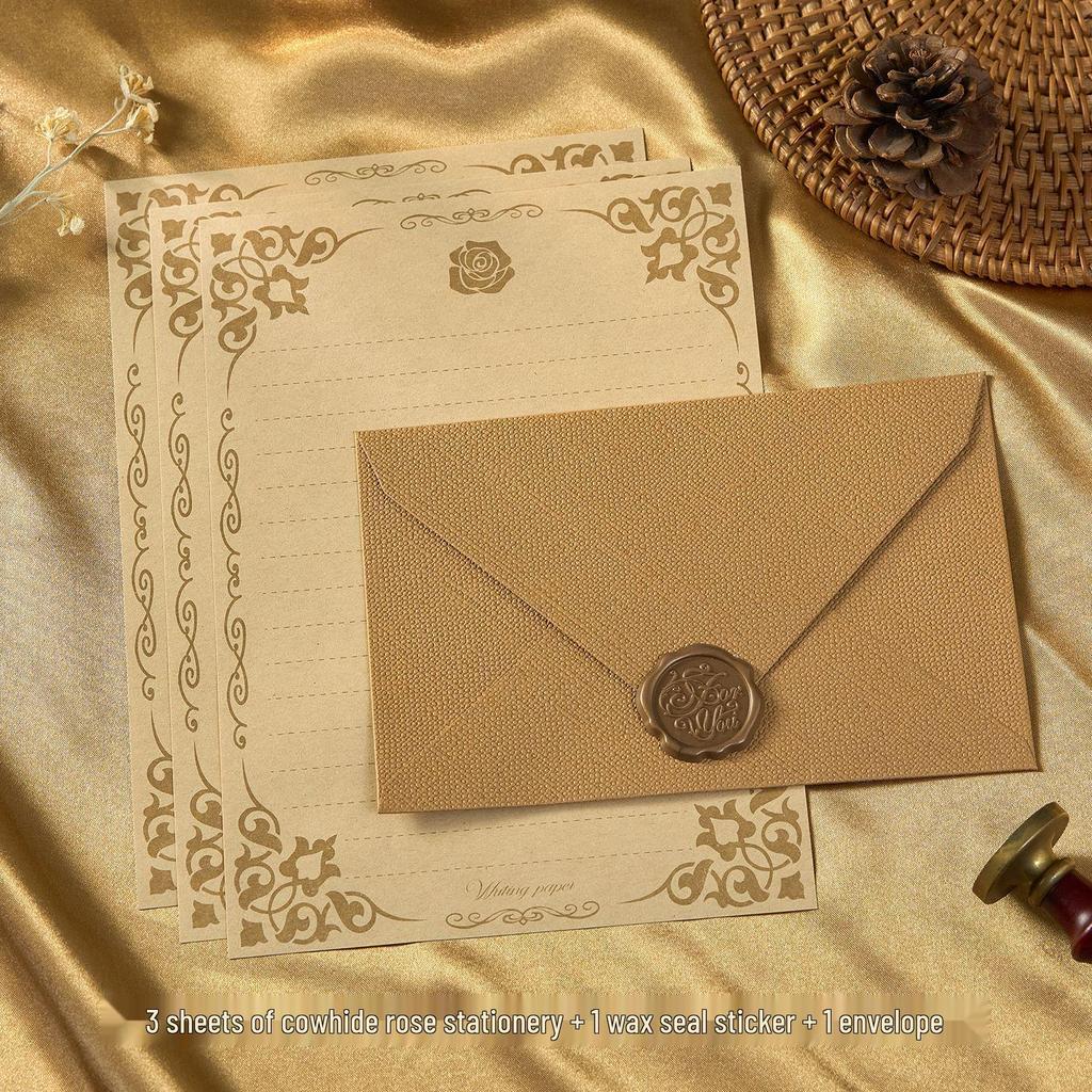 Chinese Style Retro Hemp Envelope & Stationery Set with Kraft Paper and Sealing Wax