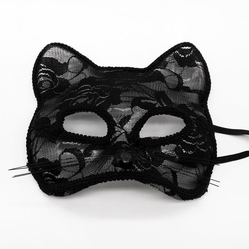 Halloween Lace Mask Half Face Female Masquerade Cosplay Animal Cat Face Black Mask