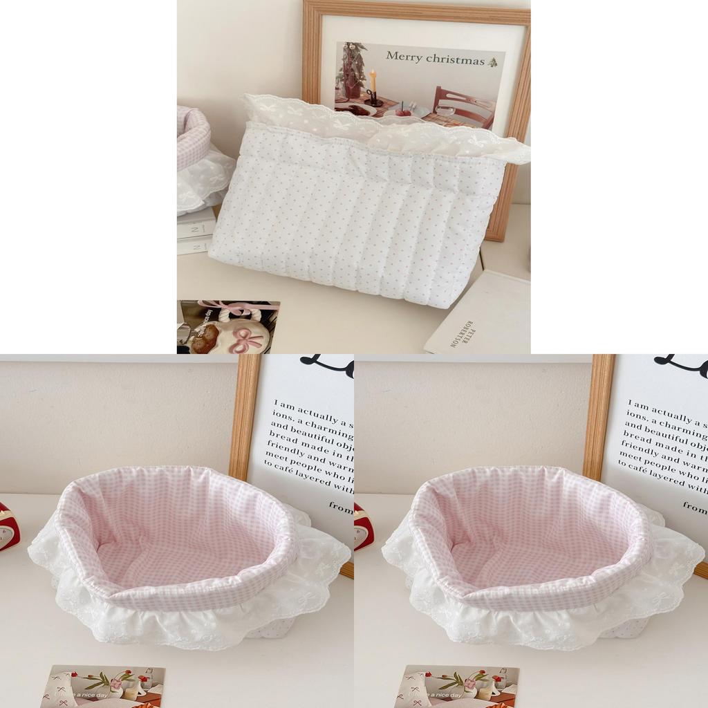 Cotton Dot Edge Storage Basket With Lace Details For Home Organization And Gift Ideas