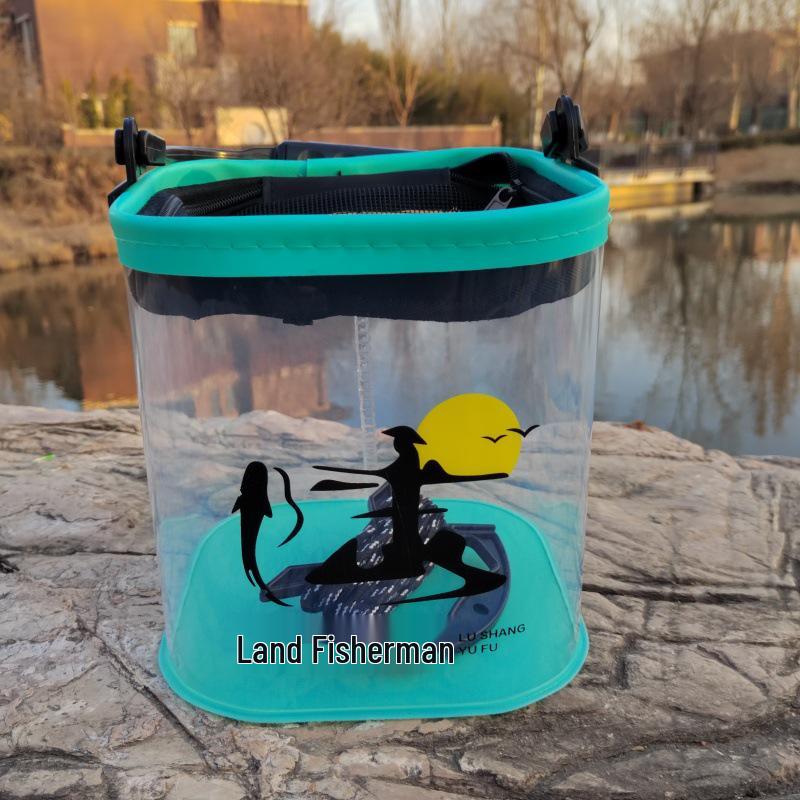 

Transparent Foldable Fishing Bucket with Rope for Live Fish and Bait 13L (24*24*23 cm)