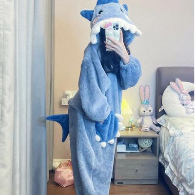 Cartoon Cute Shark Women's Hooded Sleepwear Pijama Jumpsuit Female Set Cute Christmas Party Loungewear