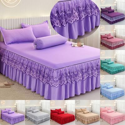 3 PCS /1 Set Bedding Cover Sheet Mattress Cover Cotton Bed Skirts Luxury Couple Mattress Cover Ruffle Skirt Quilt