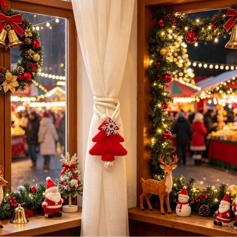 Adjustable Christmas Tree Curtain Tieback Exquisite Plush Snowflakes Curtain Rope Decorative With Ball Pendant