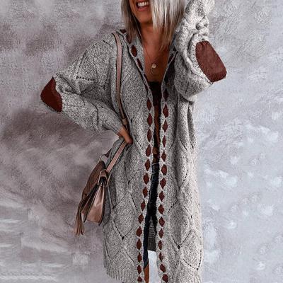 Strickjacke in Übergröße für Damen, langer, vorne offener, grob gestrickter Pullover mit Ellbogenbesatz und langen Ärmeln