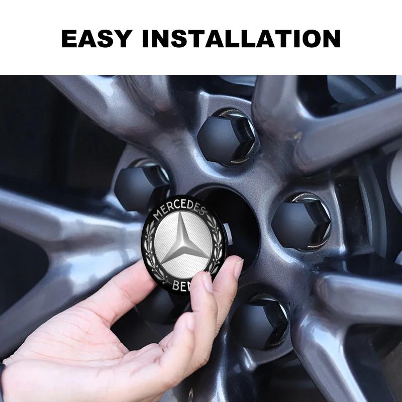 4Pcs Car Wheel Center Hub Cap 56mm Emblem Decal Wheel Sticker for Mercedes Benz AMG W108 B/C Class C200L GLC GLE CLA W205 W204