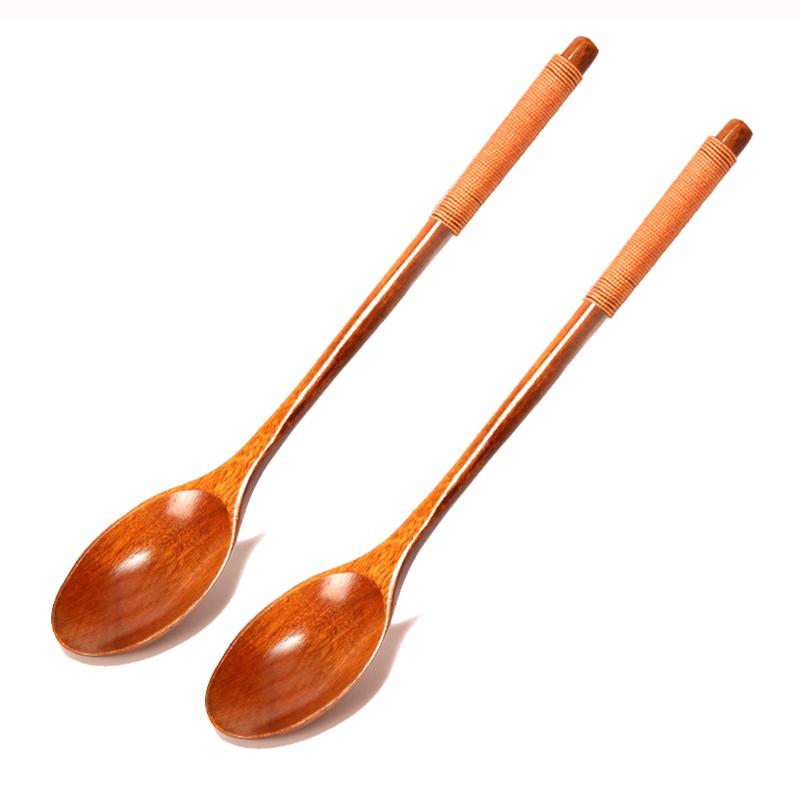 

2Pcs Long Handle Wooden Spoons Korean Soup Spoon Dinner Tablespoon Rice Spoon Mixing Stirring Spoon for Tea Honey Wood Tableware