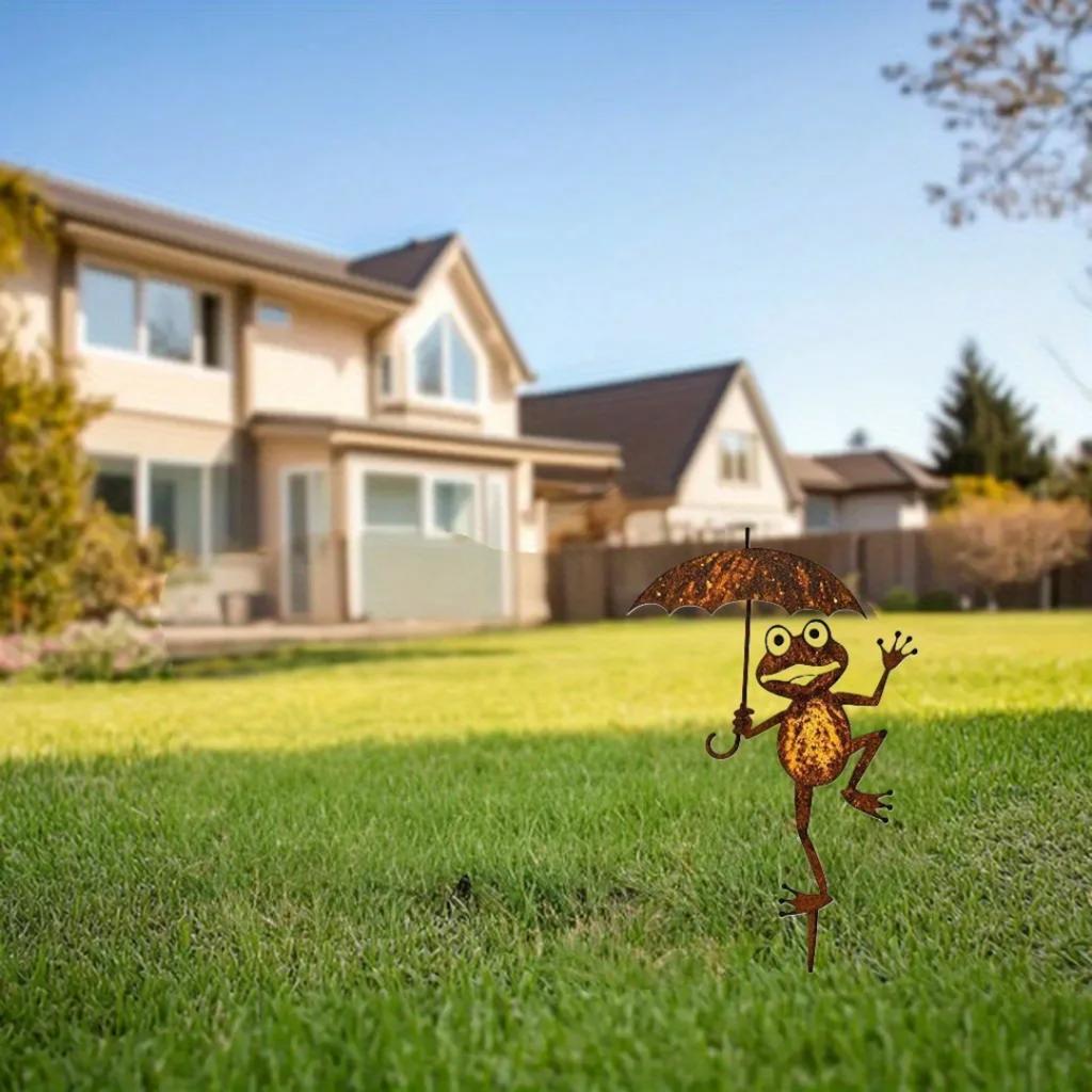 Retro Rust Iron Frog Stake Decorative Garden Art Metal Lawn Ornament Outdoor Decorations for Garden Yard Stakes Metal Crafts