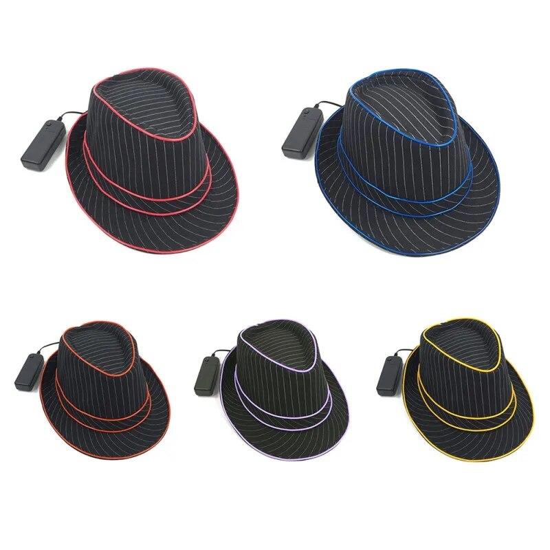 Cappello luminoso di alta qualità che utilizza un filo EL LED luminoso lampeggiante, cappello da jazz per feste, concerti, spettacoli sul palco