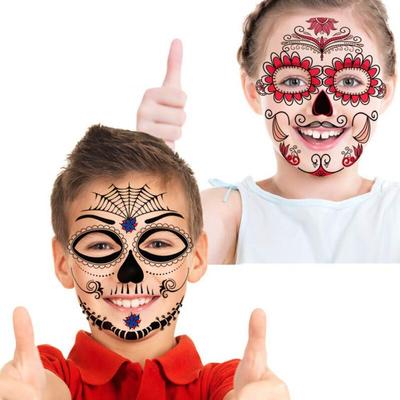 Etiqueta especial de maquillaje Facial impermeable, tatuaje Facial, Día de los muertos, calavera, vestido para rostro, pegatinas de tatuaje temporal de Halloween