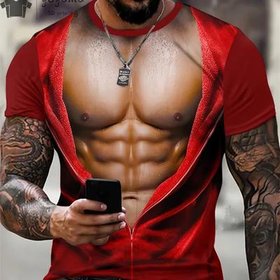 Lustiges T-Shirt mit 3D-Druck und Muskelaufdruck, Fitnessstudio-Kleidung, Herren, Sommer, Streetwear, T-Shirt, Tops, Harajuku, Mode, kurzärmeliges T-Shirt