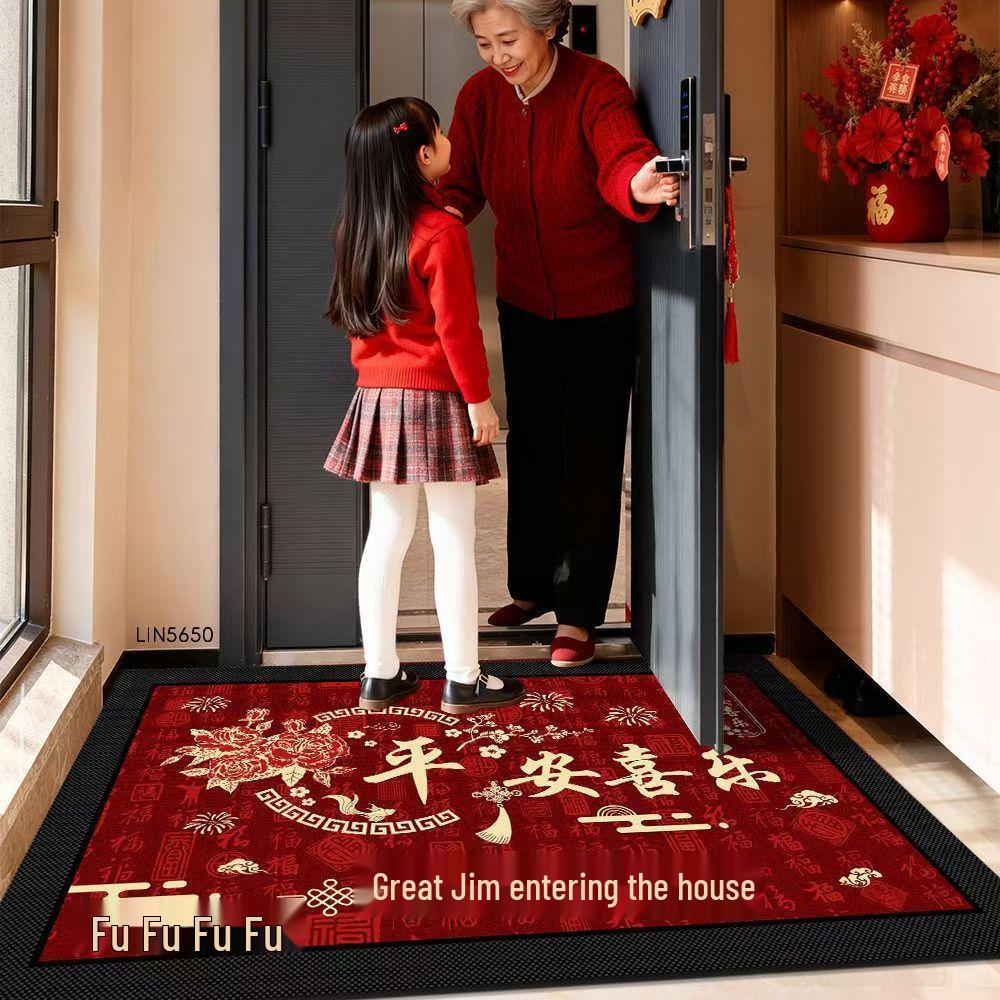 Red Festive Diatomaceous Earth Doormat - Water Absorbent, Anti-Slip Mat 40x60cm