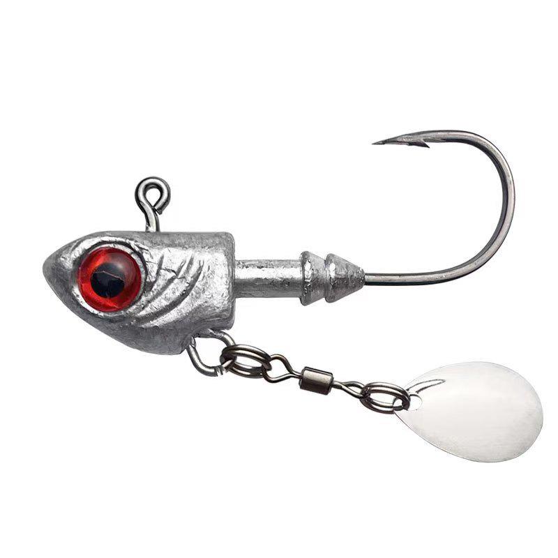 Luminous Fish-Shaped Jig Head with Spinner Blade 3.5-33g, Blood Groove Hook for Bass & Perch, Multi-Layer Soft Bionic Bait