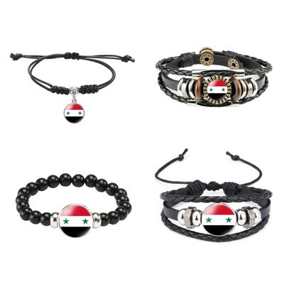 Stylish Black Bracelet with Syrian Flag Unique Syrian Flag Bracelet Wrist Jewelry for Fashion Enthusiasts and Activists