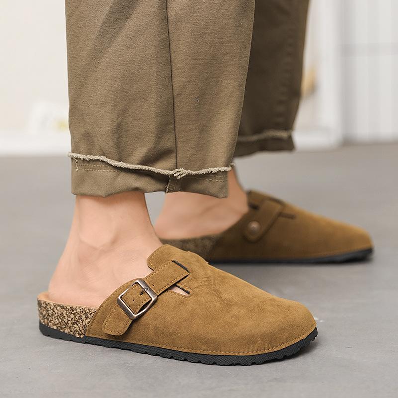 

Fashion Men s Women s Cowhide Toe Half Slippers Thick Outdoor Men s Soft Soled Cork Beach Shoes Men Shoes 46-47