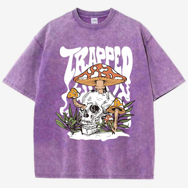 T-shirty z nadrukami grzybów rosnących w czaszkach, koszulki do prania, letnie, z okrągłym dekoltem, krótkim rękawem, modne, bawełniane, luźne koszulki