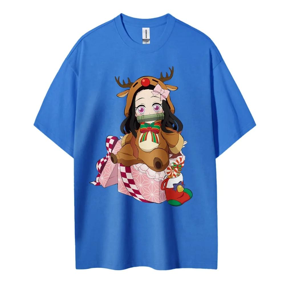 Demon Slayer Tshirt Mens Pure Cotton Casual  Round Neck Tshirt Short Sleeve Clothing Summer Sports Casual Short Sleeve Top