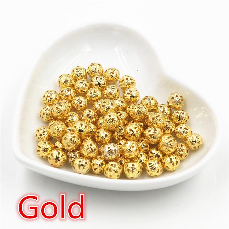 4/6/8/10mm Hollow Ball Flower Beads Metal Charms Gold Color  /Silver Plated Rhodium Filigree Spacer Beads For Jewelry Making