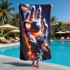 A Huge Hand Is Lifting the Earth. Polyester Microfiber Beach Towel Is Highly Absorbent, Suitable for Swimming and Beach Outings