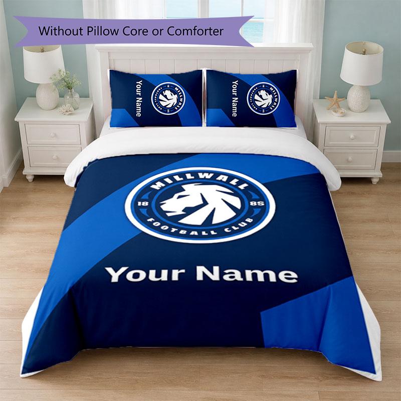 Millwall Custom Name Text Bedding Set 1 Duvet Cover+2 Pillowcases Soccer Logo Personalized Gift For Special Occasion Bedroom Decor