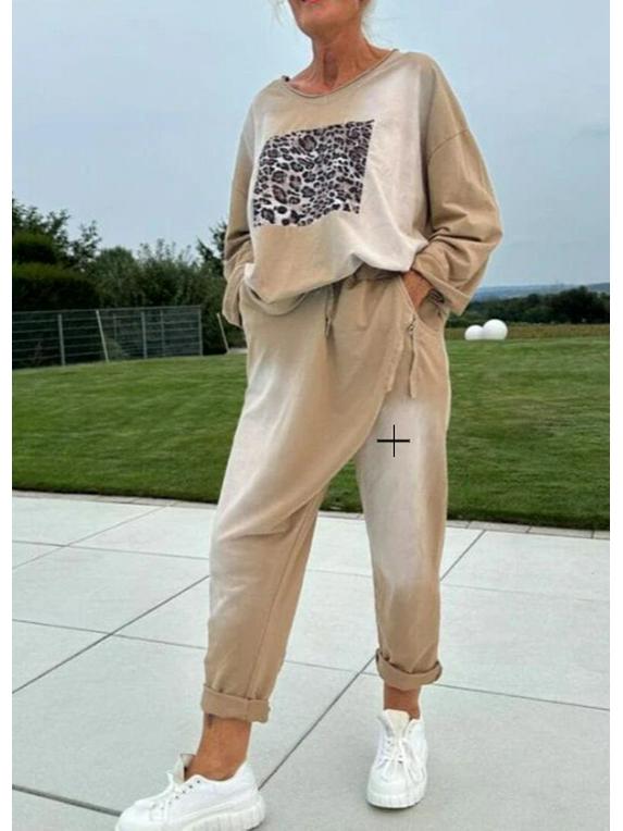 2024 Women's Autumn Casual Leopard Print Round Neck Knit Set – European & American Style