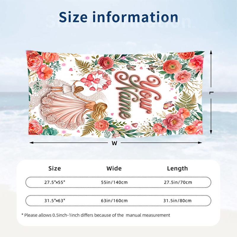 Floral Theme Beach Towel Personalized Custom Name & Text Soft Quick Dry Beach Towel for Swimming Travel