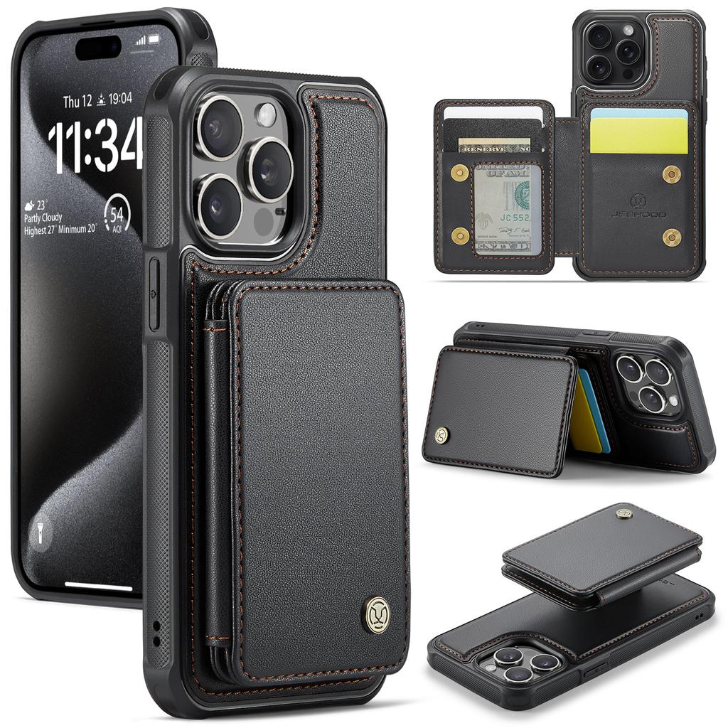 JEEHOOD J05 For iPhone 16 Pro Max Case Leather Mobile Cover with Detachable Magnetic Card Bag
