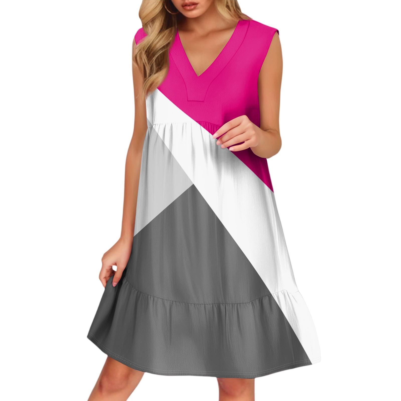 

Women s Casual Fashion Breathable V-neck Vest Striped Holiday Dress With Pockets L