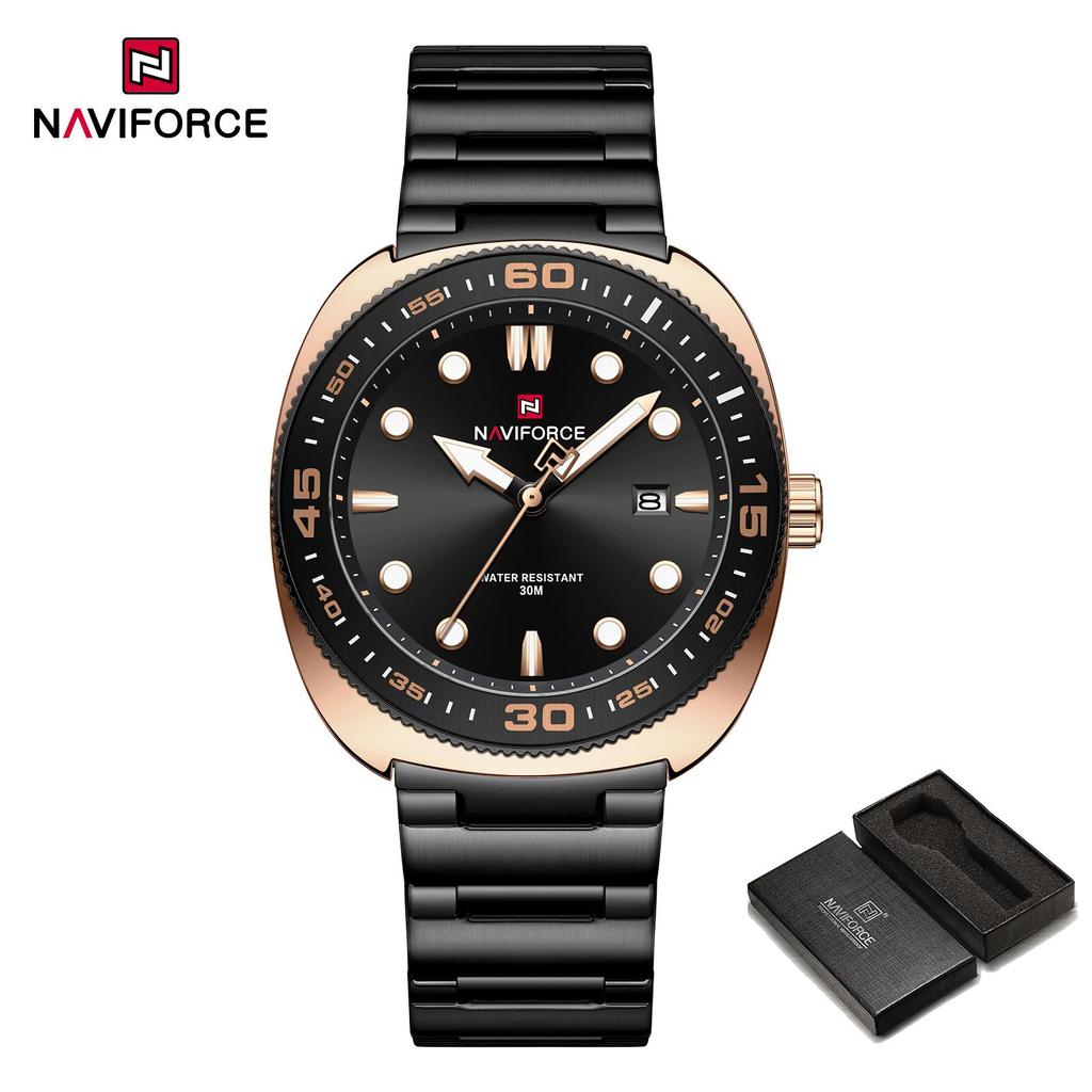 NAVIFORCE Men's Watch Quartz Calendar Luminous Pointer Stainless Steel Strap Waterproof Fashion Casual Watch NF9250