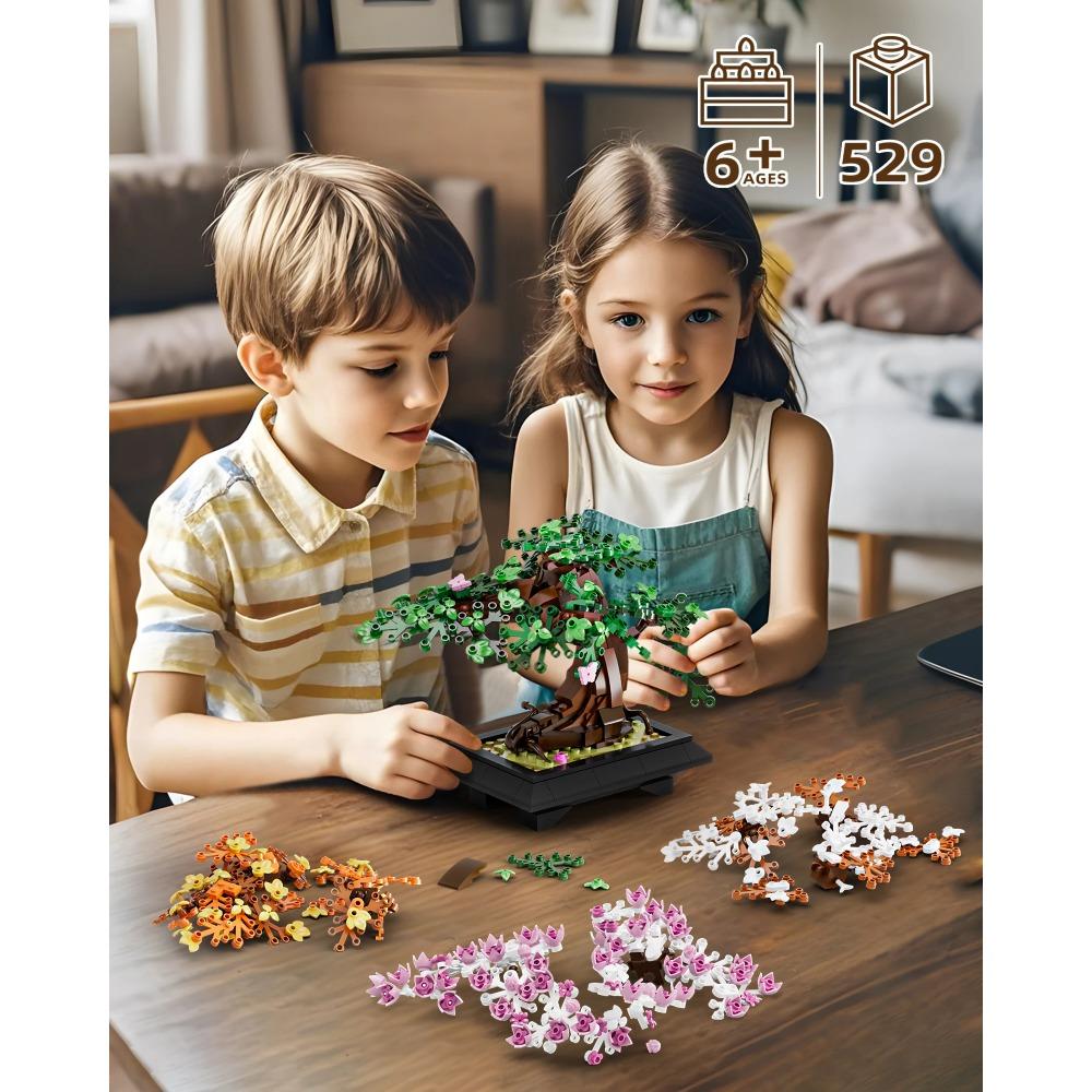 Gobricks MOC Four Season Flower Tree Bricks Model Spring Summer Autumn Winter Bonsai Tree Home Decoration Building Blocks Toys