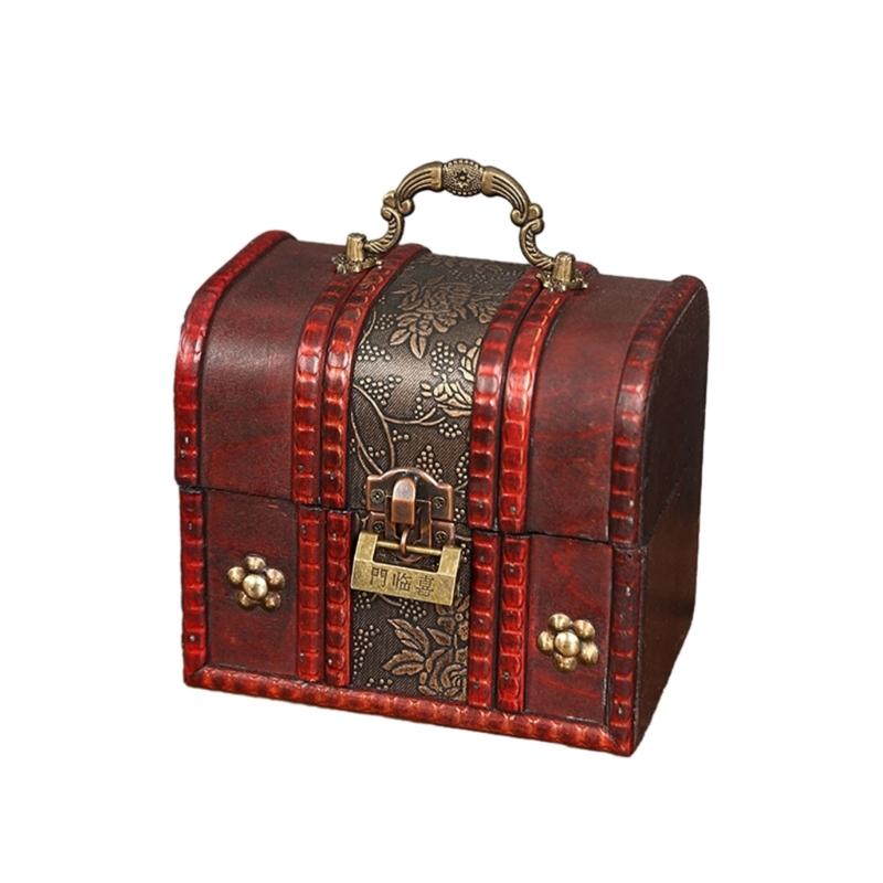 Jewelry Storage Box Treasure Jewelry Container Wood Trinket Holder Jewelry Organizer with Lock Jewelry Display Case Gift