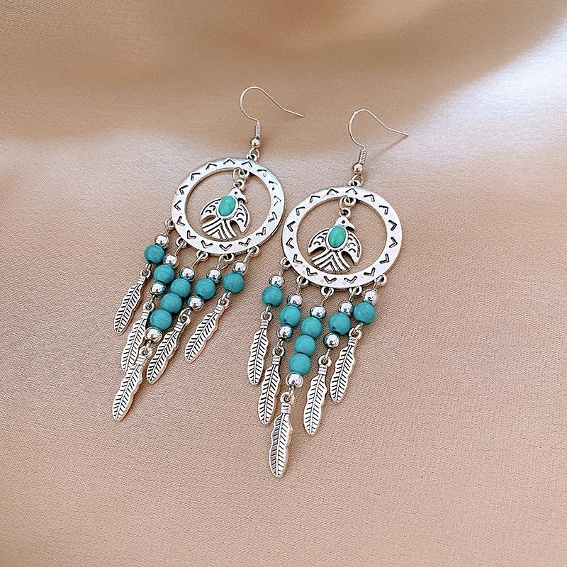 Ethnic Geometric Water Drop Tassel Earrings: Retro Design with Niche Temperament and High-Class Feel in National Style