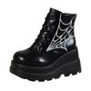 Large Size Spider Web Embroidery Small Punk Boots ins Gothic Lace Up Platform Boots Fashion Women's Boots