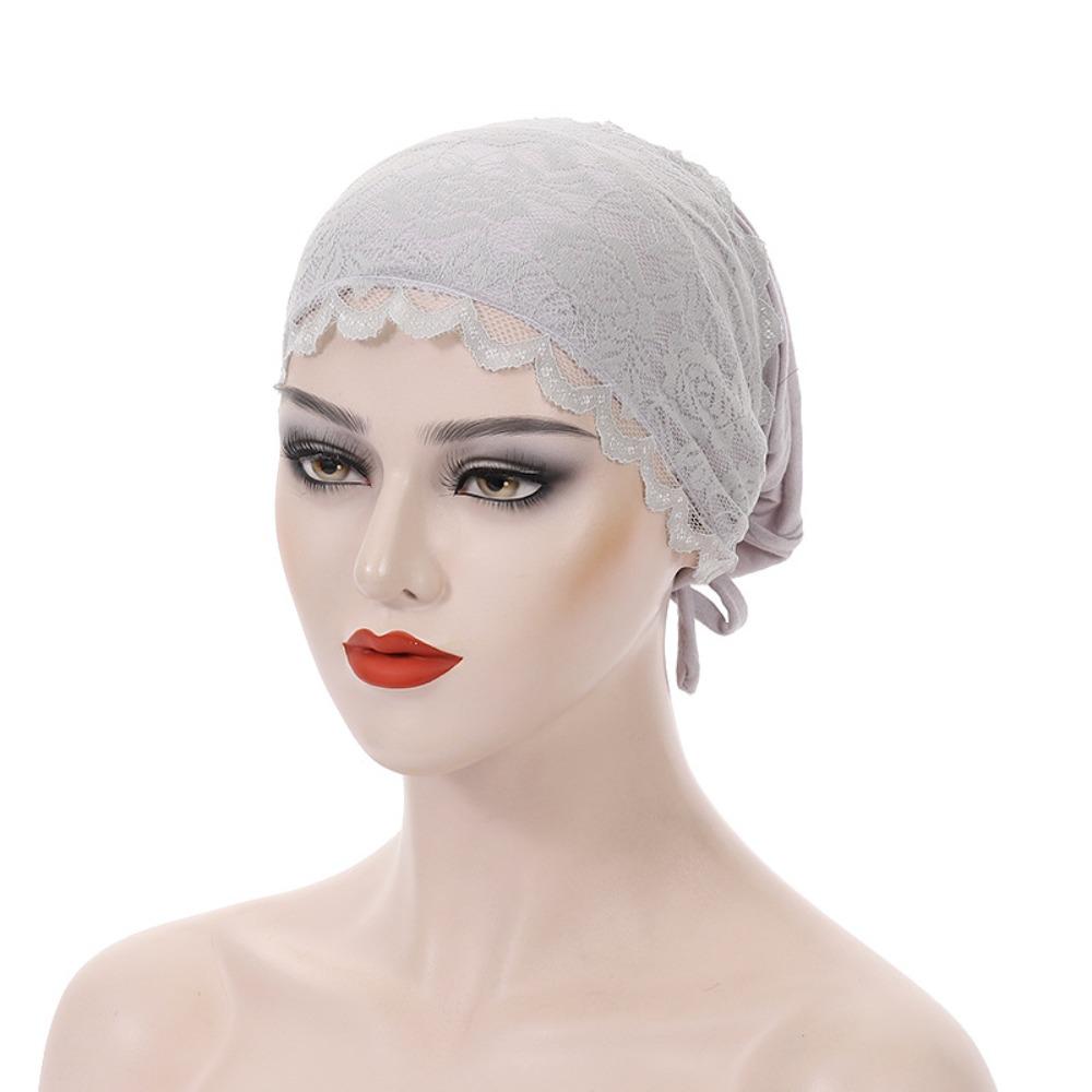 

Fashion Elegant Turban Hat Solid Color Breathable Hijab Cap Elastic Tie Straps Beanie Bonnet Female Head Covering светло-серый