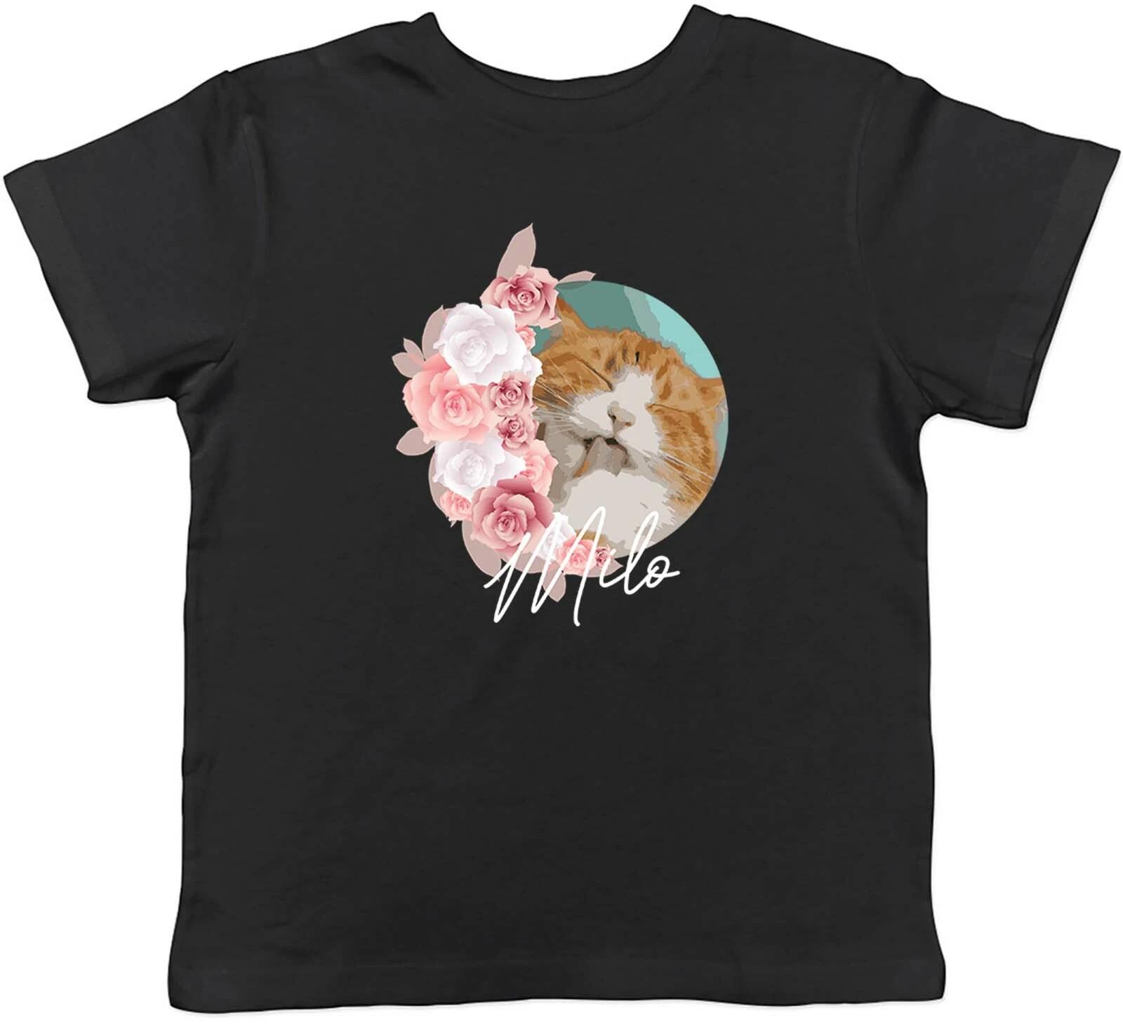 Personalised Cat With Flowers Animal Childrens Kids T-Shirt Boys Girls Gift 120
