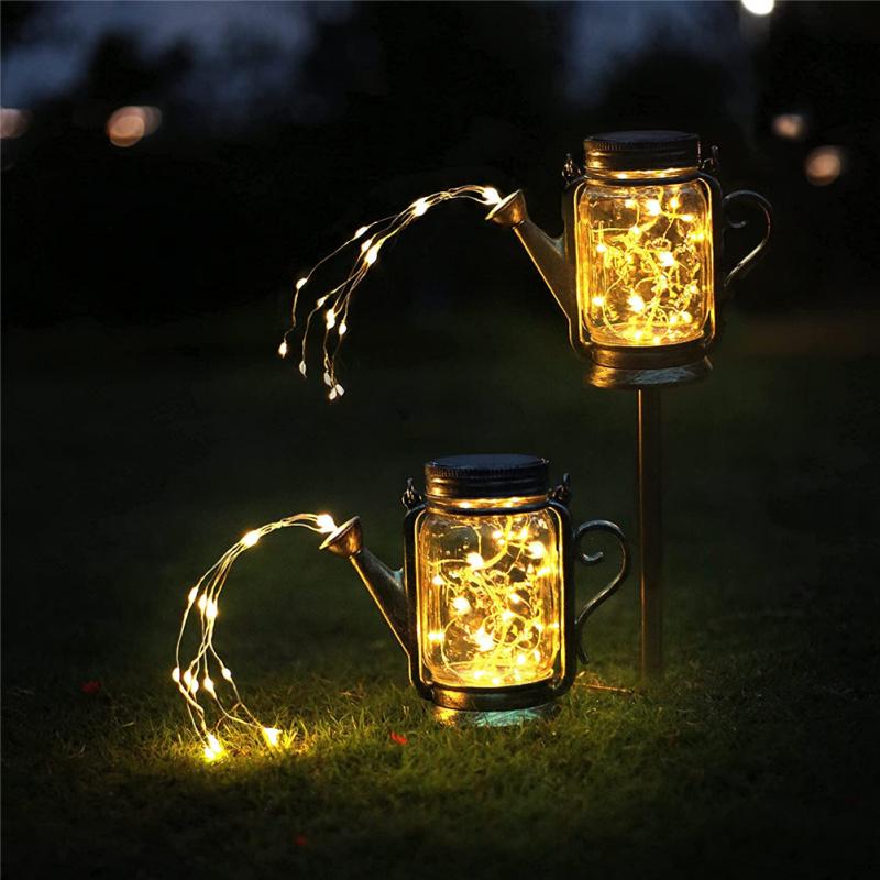 Hot,Solar Lantern Outdoor Hanging Mason Jar Solar Light 45 LED Spray Can Light for Patio Walkway Garden