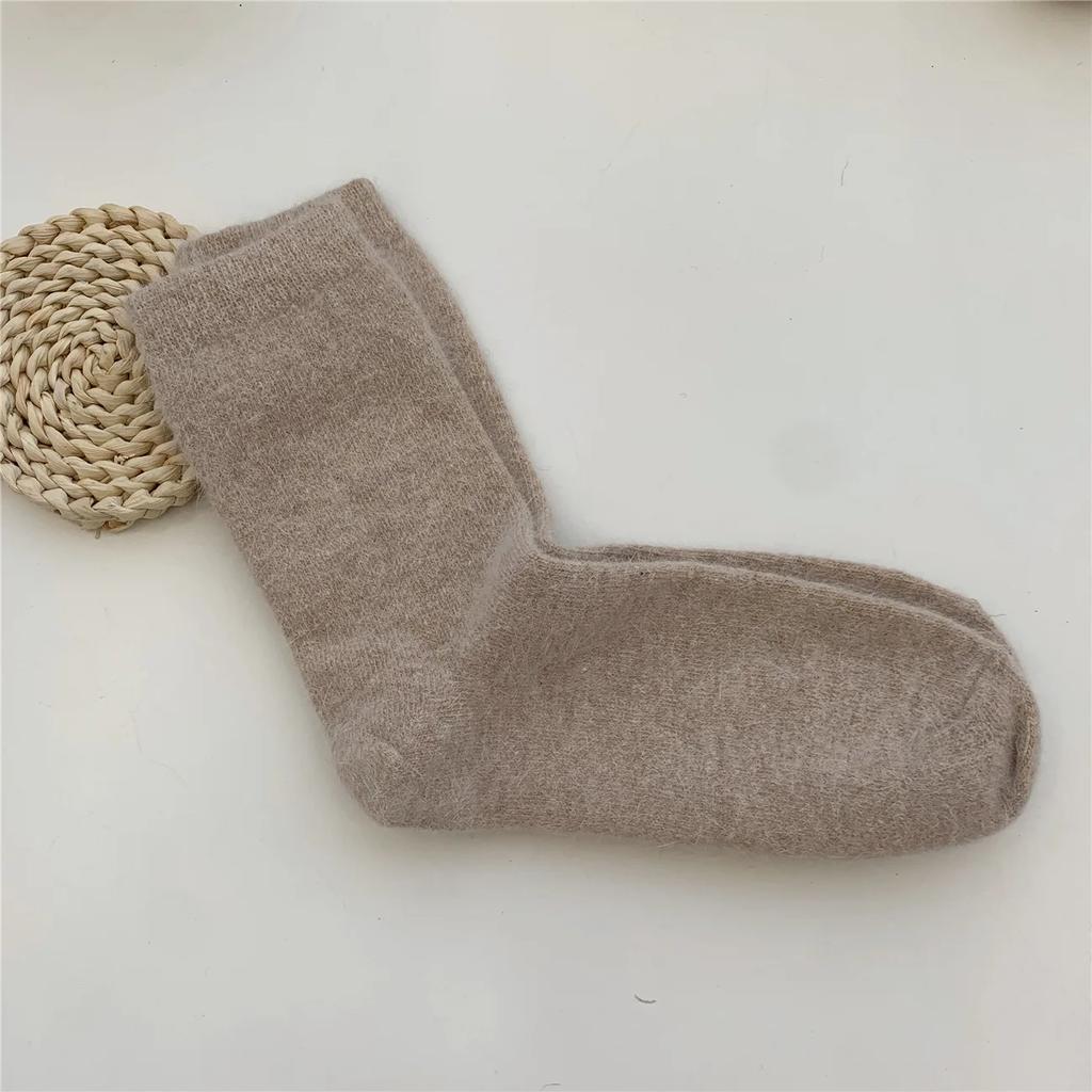 Zimní Zesílené Teplé Dlouhé Ponožky Králičí Srst Dámské Ponožky Jednobarevné Termo Kašmírové Harajuku Kotníkové Ponožky Novinky Móda Japonské Kawaii