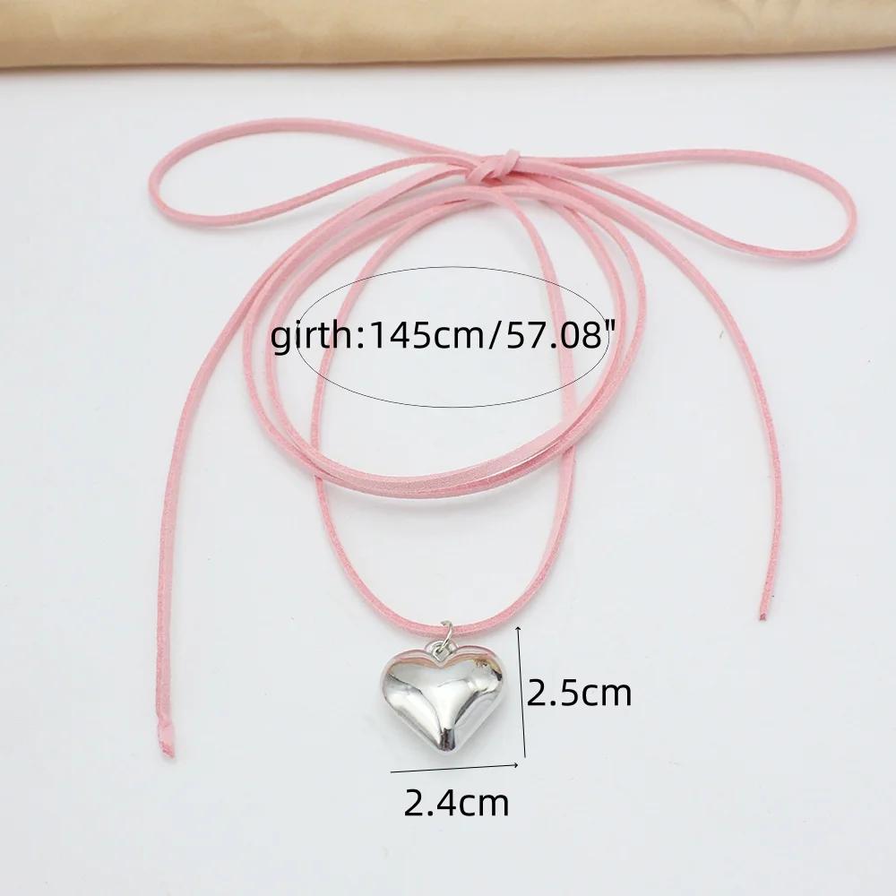 New Goth Black Velvet Big Heart Pendant Choker Necklace for Women Elegant Weave Knotted Bowknot Adjustable Chain Jewelry