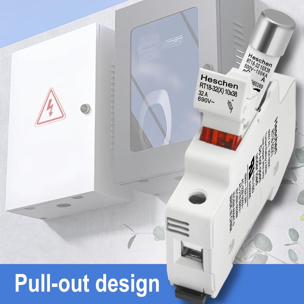 Heschen RT18-32(X) 32A AC690V Single Pole DIN Rail Mount Cylindrical Fuse Holder Base for