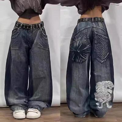 ZYLLO Y2K American New Retro Street Hip-hop Loose Jeans Female Harajuku High Waist Wide Leg Pants Gothic Wide Pants Street Pants