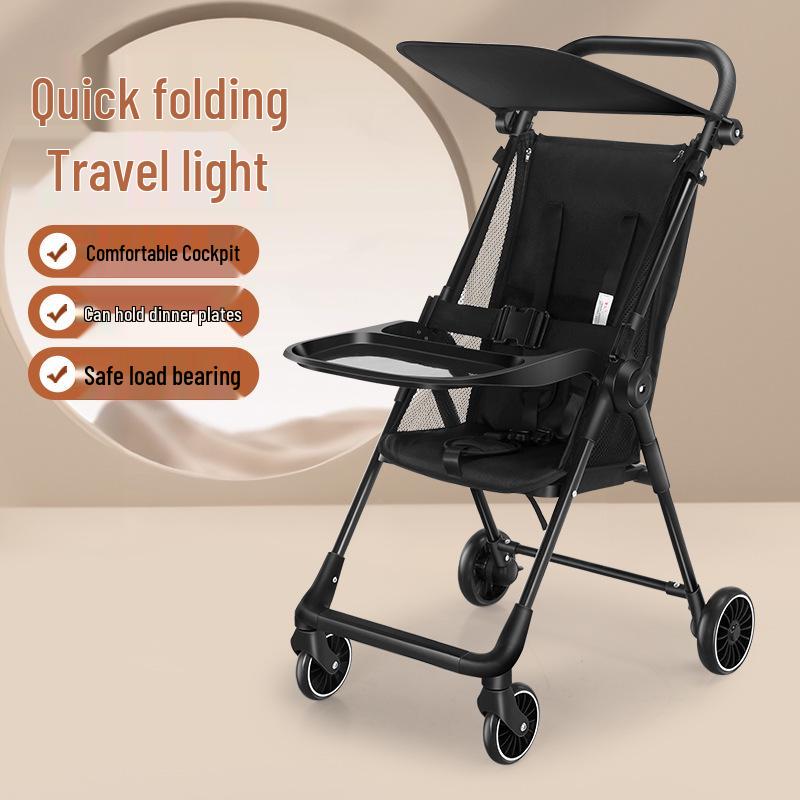 Lightweight High Landscape Baby Stroller with Tray | One-Button Fold & Portable Design