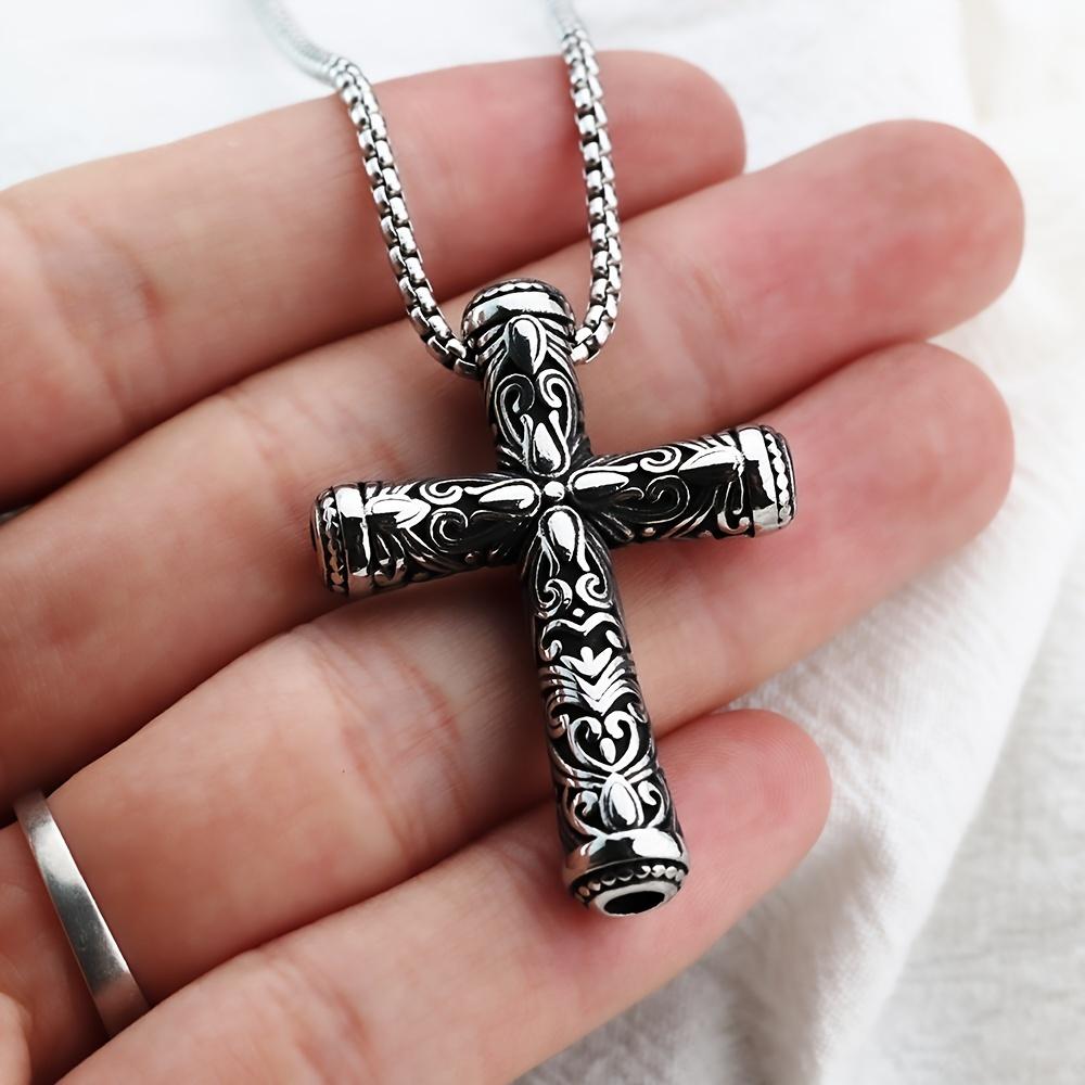 New titanium steel three-dimensional carved cross pendant with stainless steel chain Popular European American and Asian Steel pendant + Stainless