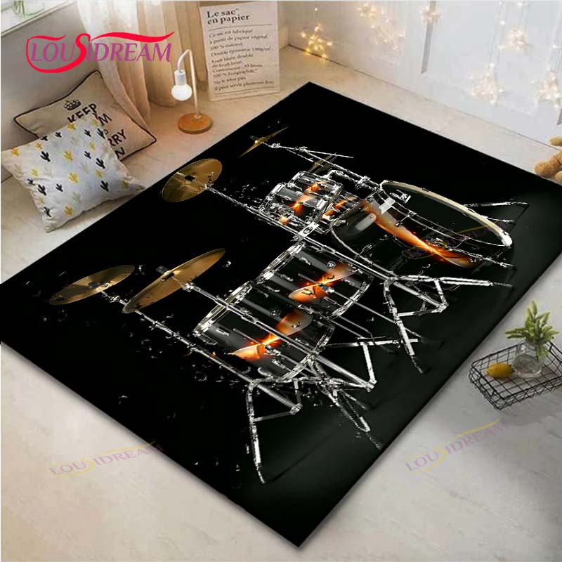 Fashion Music Drum Set Printed Carpet Outdoor Area Rug Non -slip Carpet Bedroom Decor Carpet for Living Room Birthday Gift