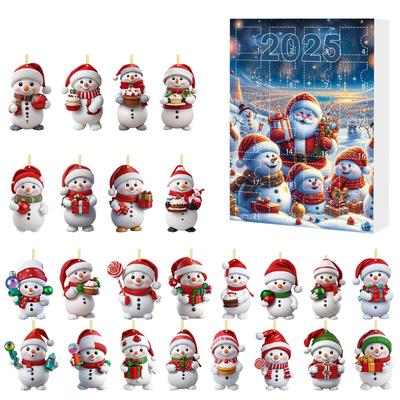 Christmas Advent Calendar with Santa Hats Snowman Countdown Calendar Mini Xmas Tree Snowman Pendant for Kids Toddlers Xmas Gifts