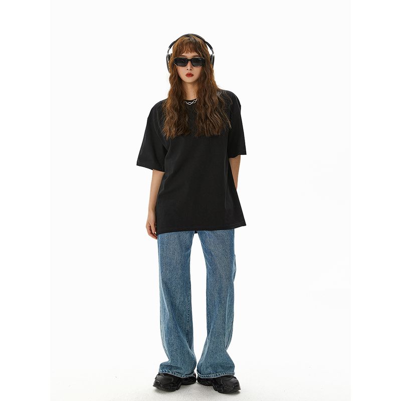 

Ich Mode 300G Summer Loose Short Sleeves T-Shirt Black XL